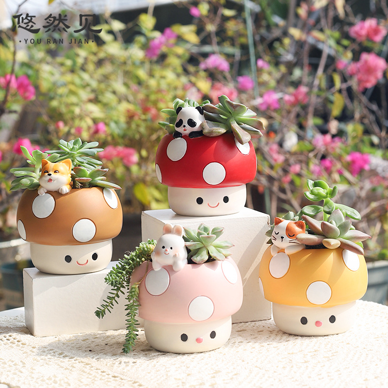 Bonsai Garden Youtube - Cartoon Cute Mushroom Succulent Flower Pot